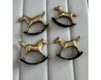 Vintage Set Of 4 Brass Finish Horse - Napkin Rings