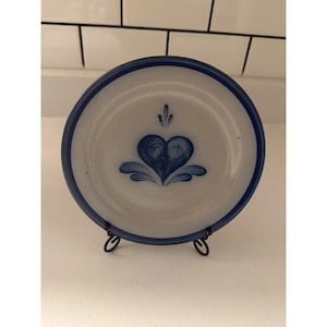 VTG Rowe Pottery Salt-Glaze Stoneware Cobalt Blue Heart Design Plate 8" X 5"