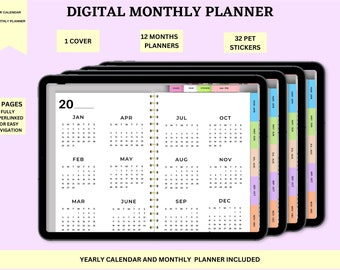iPad Monthly Digital Planner, Hyperlinked Undated Calendar (PDF Download)