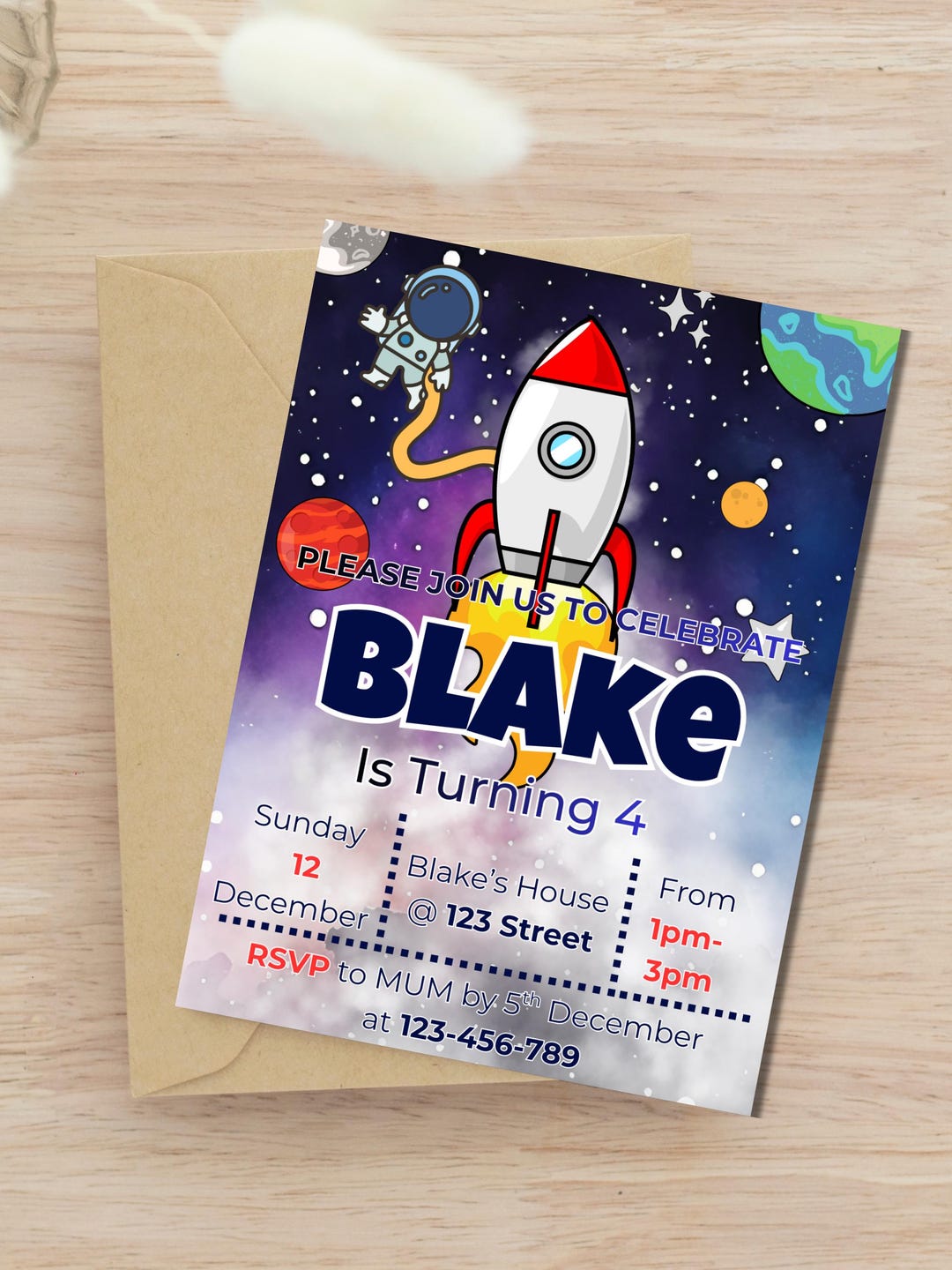 Rocket Birthday Invitation | Space Birthday Party Invite for Kids ...