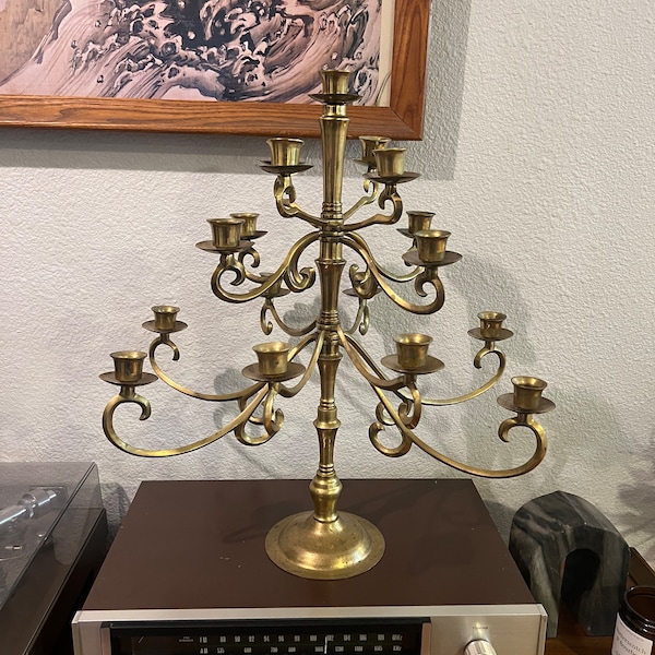 Vintage brass 18.5” tall Christmas tree candelabra