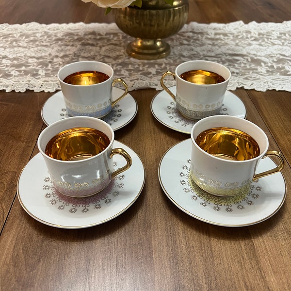 Set of four teacups and saucers JSK made in Czechoslovakia