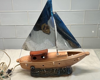 Vintage TV lamp Sailboat with Silver Metal Sails