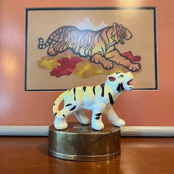 Porcelain Tiger Figurine Etsy