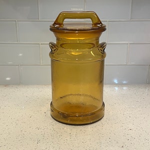 L.E. Smith Amber Glass Milk Can Canister