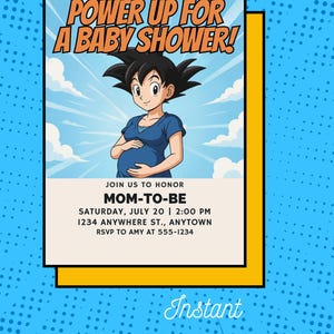 Anime Baby Shower Invitation | Power Up Theme | Editable Printable Download Template | Dragon Ball Z Baby Shower