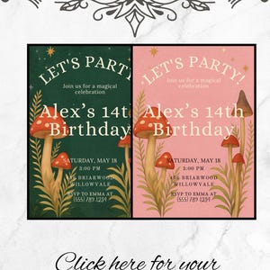 Pink Mushroom Fairy Party Invitation: Enchanted Forest Birthday (PDF Template)