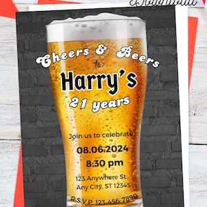 Cheers & Beers Invitation | 21st Birthday Party Template | Beer Theme Instant Download | Editable Theme Download