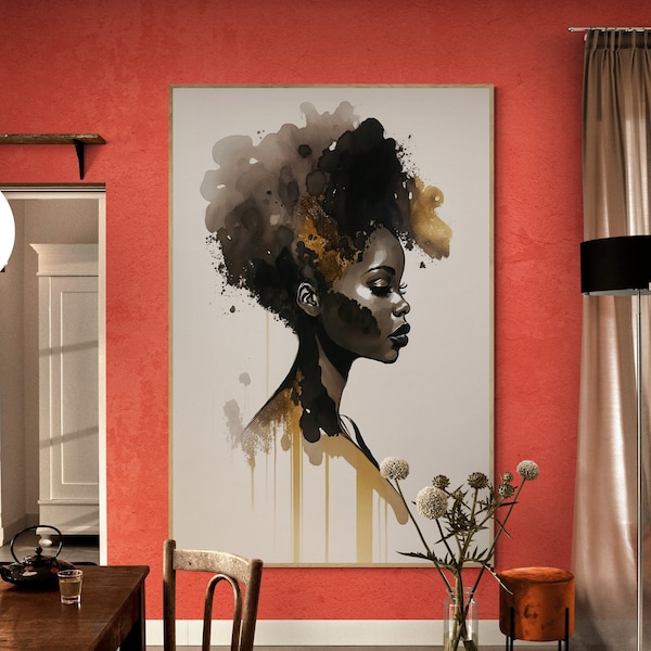 Abstrait Portrait de femme noire Art, Décor mural moderne, Téléchargement numérique, Portrait de femme noire, Portrait féminin,