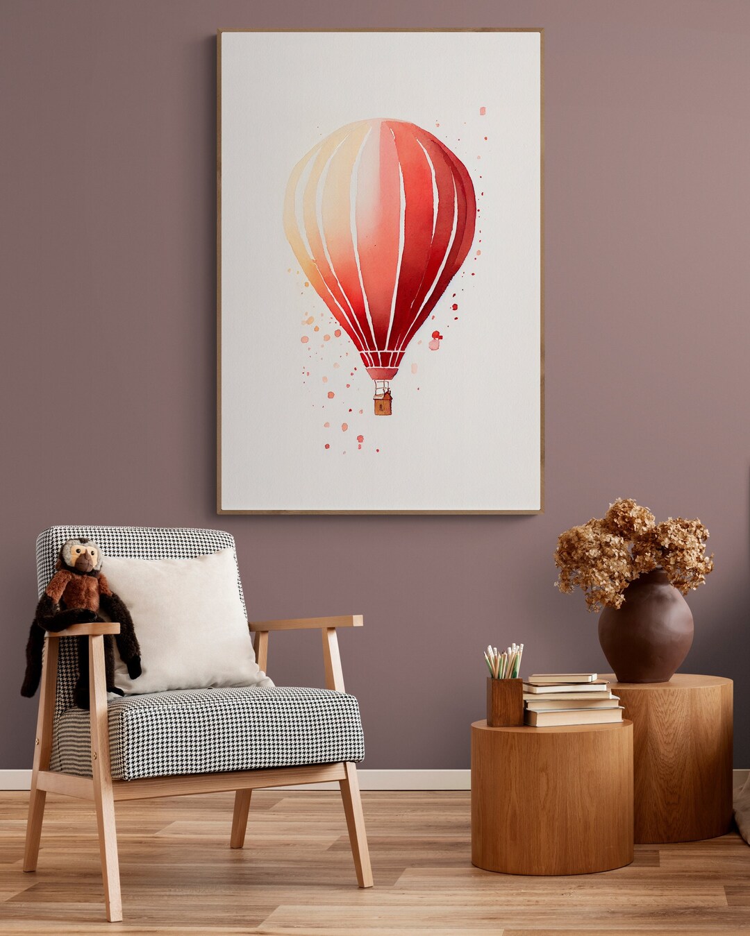 Red Hot Air Balloon Digital Print Nursery Art Print Gender Neutral Wall ...
