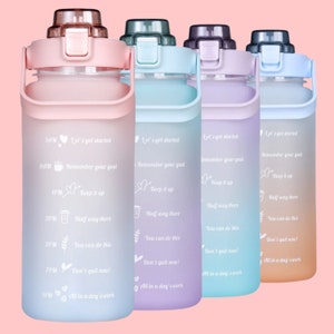 Half Gallon 64 OZ Motivational Water Bottle with Straw Time Marker BPA Free
