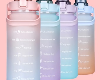 Half Gallon 64 OZ Motivational Water Bottle with Straw Time Marker BPA Free