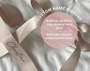 Personalized Satin Ribbon Name Place Cards, Wedding Favor