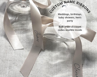 Luxury Personalised Ribbon Name Place Card For Weddings, Special Events Cocktail Glass Ribbon Name Wine Glass Wrap