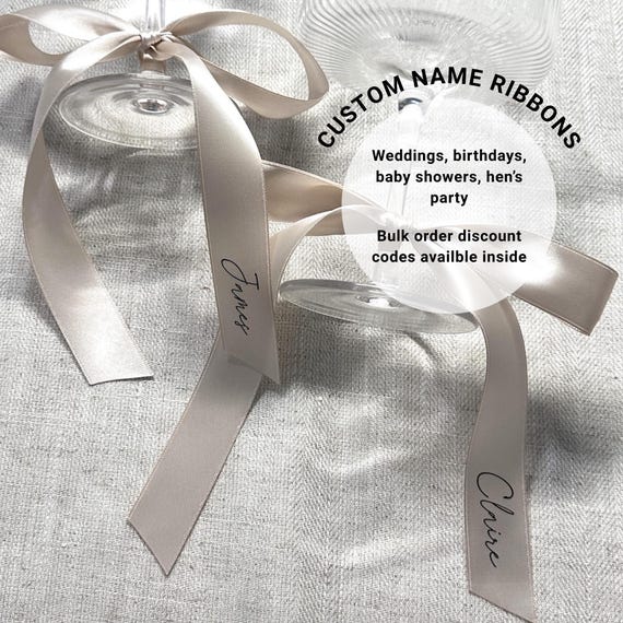 Luxury Personalised Ribbon Name Place Card For Weddings, Special Events Cocktail Glass Ribbon Name Wine Glass Wrap