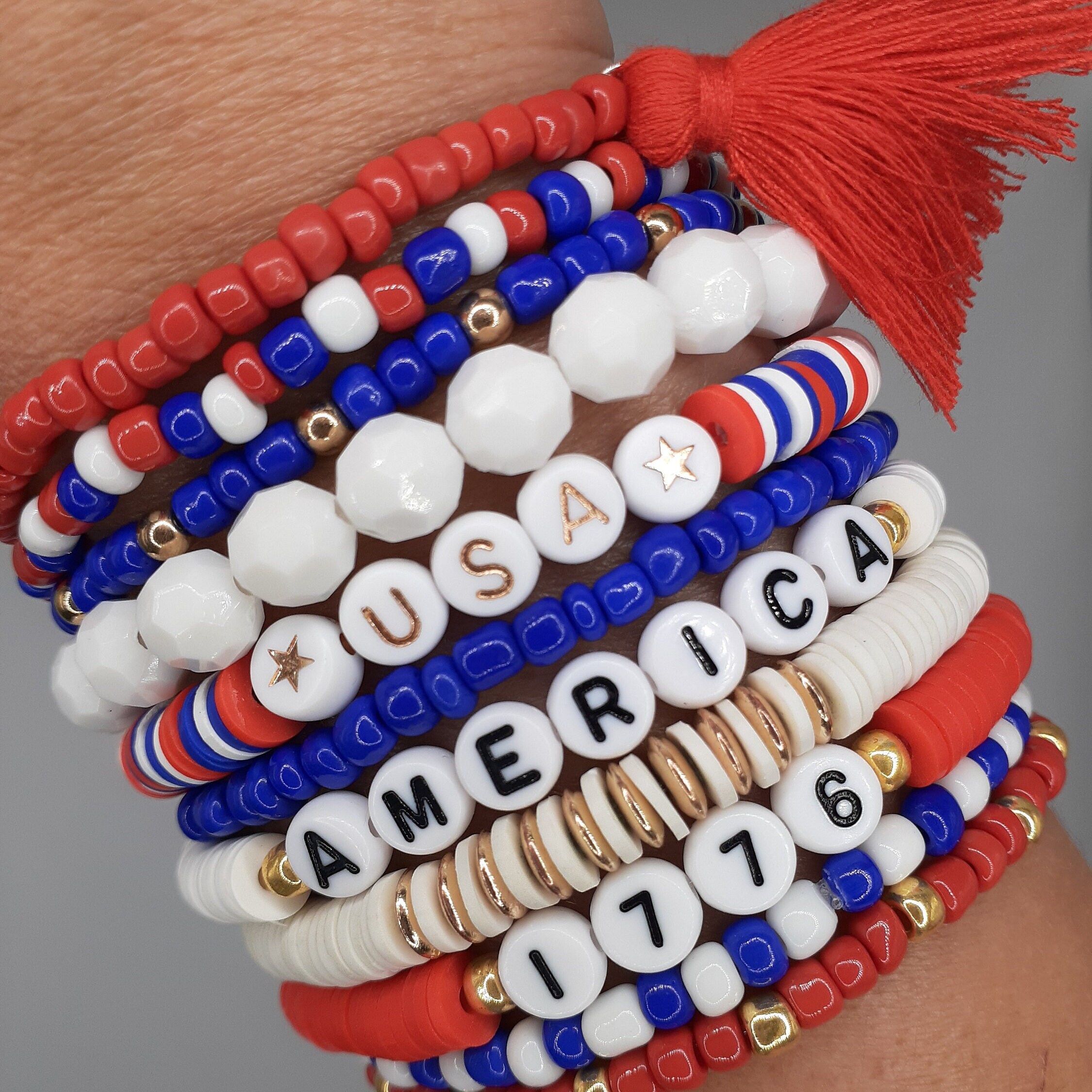 Patriotic American Flag Bracelet - Red White & Blue Stretch Bracelet For 4th Of July, Veterans Day, Men & Women - View #10