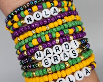 Custom MARDI GRAS bracelets handmade beaded bracelets NOLA friendship bracelets personalized gift bracelets handmade Mardi Gras bracelets