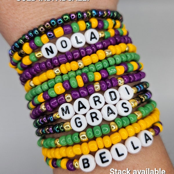 Custom MARDI GRAS bracelets handmade beaded bracelets NOLA friendship bracelets personalized gift bracelets handmade Mardi Gras bracelets