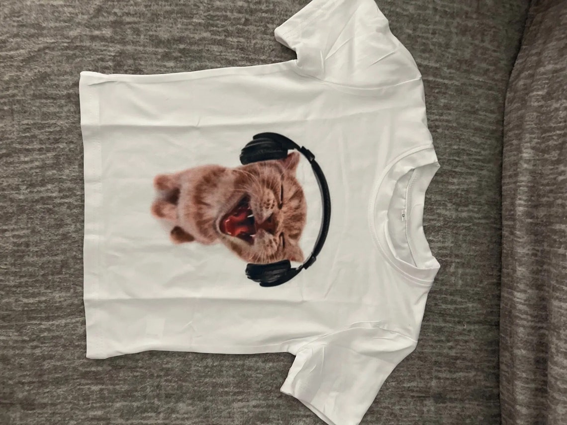 Cute Cat With Headphone Tee Retro Vintage Black Cats 80s Etsy