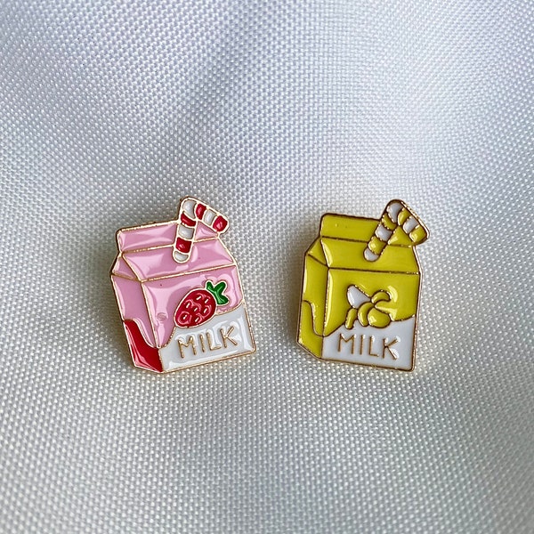 Enamel Milk Carton Pin | Strawberry | Banana | Kawaii