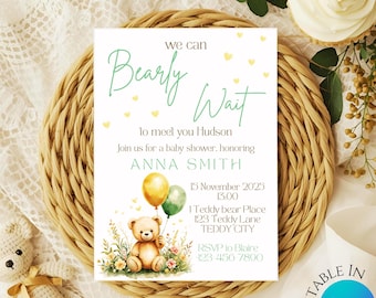 Editable We Can Bearly Wait Baby Shower Invitation