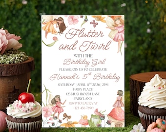 Flutter and Twirl Fairy Birthday Party Invitation for any Age