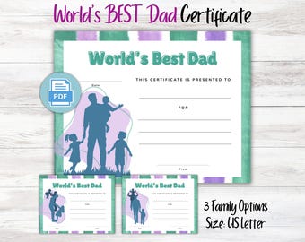 World's Best Dad Certificate Father's Day Gift, Printable Father's Day Gift Certificate, Printable Best Dad Award from Kids, Gift From Kids