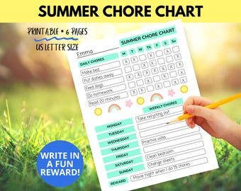 Summer Chore Chart for Kids Weekly Chore Reward Chart, Summer Activity Kids Responsibility Chart, Printable Chore List, Kids Chore Checklist