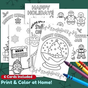Christmas Cards to Color, Christmas Coloring Cards, Homemade Christmas Card, Coloring Cards for Kids, Downloadable Christmas Cards for Kids