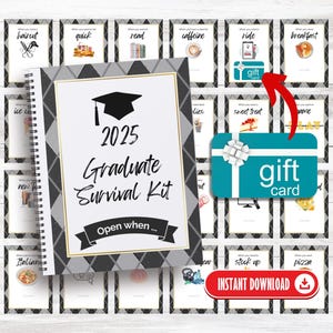 Afstudeercadeaukaart Boek bewerkbare grad-cadeaukaarthouder, lastminute afdrukbaar afstudeercadeau, overlevingspakket, bouw je eigen cadeaukaartboek