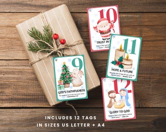 12 Days of Christmas Christian Gift Tags, Religious Gift Tags for Christmas, Bible Verse Tags, Faith Based Printable Gift Tags for Children