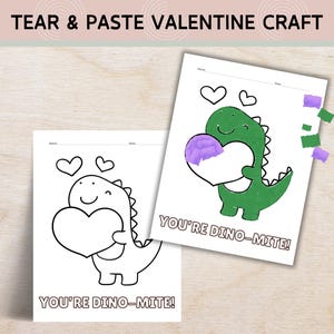 Lavoretto di San Valentino con dinosauri da strappare e incollare, Lavoretto con dinosauri, Lavoretto con carta strappata, Attività da strappare e incollare, San Valentino fatto a mano, Attività con dinosauri