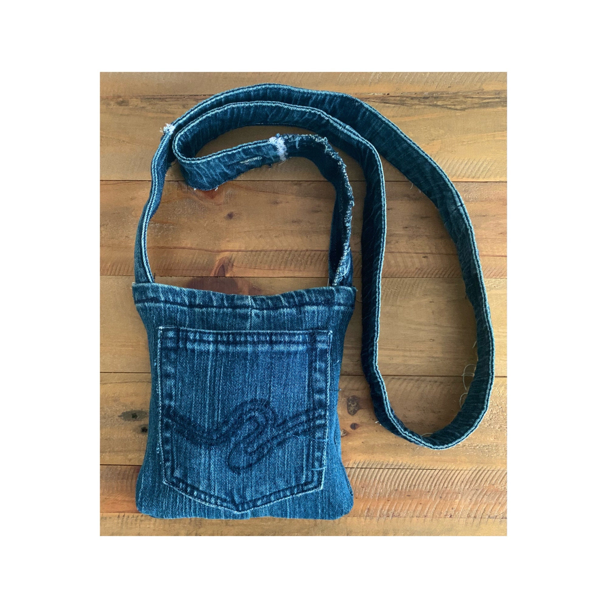 Upcycled DARK DENIM medium square hippie shoulder bag