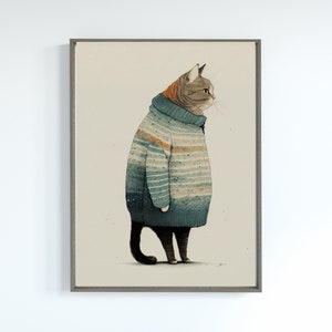 Feline Winter Wonderland- Cat Art, Cat Decor, Funny Cat Art, Cat Poster, Minimalistic, Modern, Cat Poster, Cat In Sweater