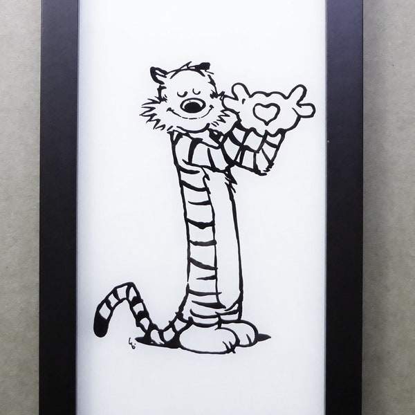 Hobbes (heart) Calvin and Hobbes inspired - hand painted reverse glass art