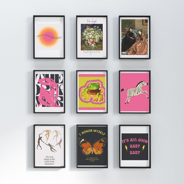 Eclectic Art Set of 16•Maximalist Wall Art Maximalist Office•Eclectic Home Decor•Maximalist•Boho Decor•Colorful Gallery Wall•Dorm Posters•