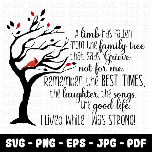 A Limb has Fallen SVG, Cardinal Memorial Tree SVG, I am Always with You, Tree Silhouette, Red Cardinal Tree, Loss in the Family, Red Leaves