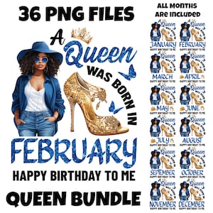 A Queen was Born in PNG-bundel, Black Queen Birthday Girl PNG, Happy Birthday to Me, African American, digitale download, sublimatiebestand
