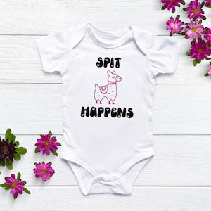 Spit Happens lama babyoutfit, kraamcadeau, schattige babyromper, kleding van pasgeborene, trendy babyromper, katoenen romper, babyhumor