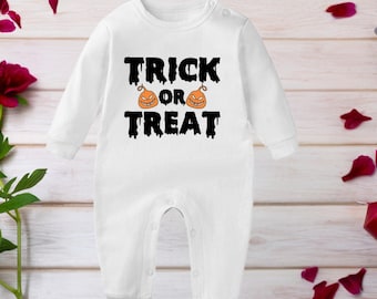 Mono de bebé de truco o trato / Traje de bebé de Halloween / Mono de bebé de calabaza / Ropa de bebé espeluznante / Traje unisex para primer Halloween