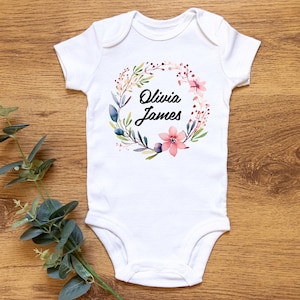 Personalized Baby Onesie: Custom Floral Wreath, Newborn Gift