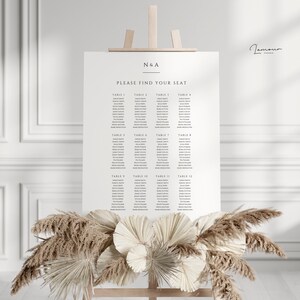 Minimalist Wedding Seating Chart Template, Modern Elegant Wedding Guest Seating Plan Sign, Printable Editable with Instant Download – DSG002