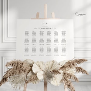 Minimalist Wedding Seating Chart Template, Modern Elegant Wedding Guest Seating Plan Sign, Printable Editable with Instant Download – DSG002