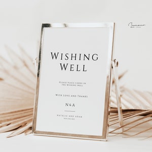 Plantilla de signo de pozo de deseos de boda minimalista, signo de regalo de tarjetas de boda modernas, descarga instantánea de plantilla Canva editable de buenos deseos – DSG002