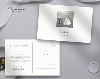 Minimalist Wedding Thank You Postcard, Printable Photo Thank You, Editable Simple Modern Wedding Thank You Note, Instant Download – DSG002