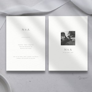 Minimalistische Save The Date doppelseitige Hochzeit bearbeitbare Vorlage, moderne stilvolle druckbare Einladung mit Foto, sofortiger Download – DSG002