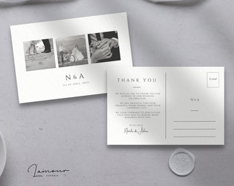 Minimalist Wedding Thank You Postcard, Printable Photo Thank You, Editable Simple Modern Wedding Thank You Note, Instant Download – DSG002