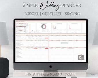 Simple Wedding Planning Spreadsheet, Wedding Budget Planner, Wedding Guest List, Wedding seating plan, excel spreadsheet, instant download