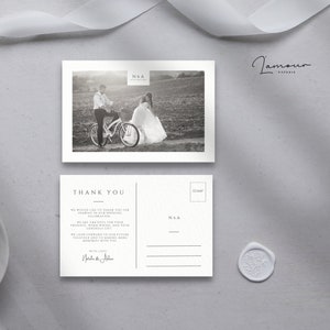 Cartão postal de agradecimento de casamento minimalista, foto para impressão de agradecimento, nota de agradecimento de casamento simples e moderna editável, download instantâneo - DSG002