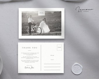 Minimalist Wedding Thank You Postcard, Printable Photo Thank You, Editable Simple Modern Wedding Thank You Note, Instant Download – DSG002